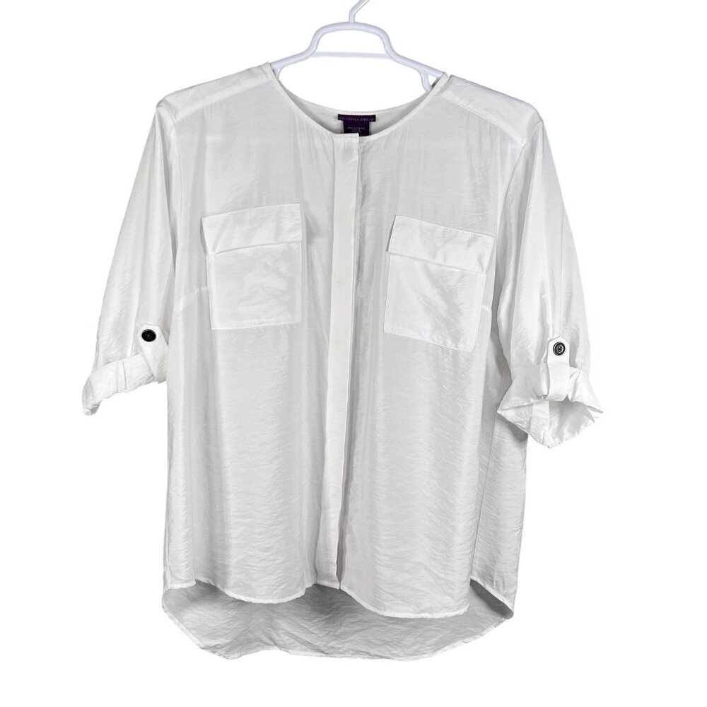 Beverly Drive NWT Women 2X Winter White Blouse Hidden Placket 3/4 Tab Sleeve Top